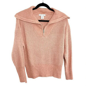 Cupcakes & Cashmere Pink Ribbed Zipper Neck Pullover Sweater Women's Size Medium